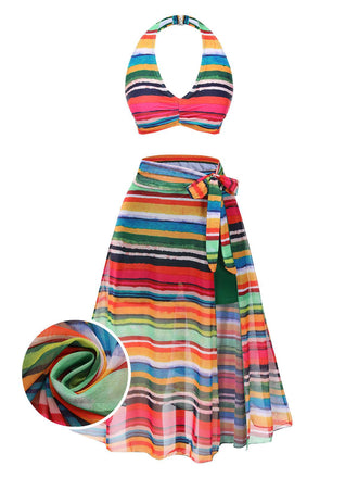 Costumi a righe boho e copricostume multicolore anni '70