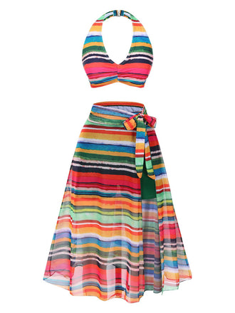 Costumi a righe boho e copricostume multicolore anni '70