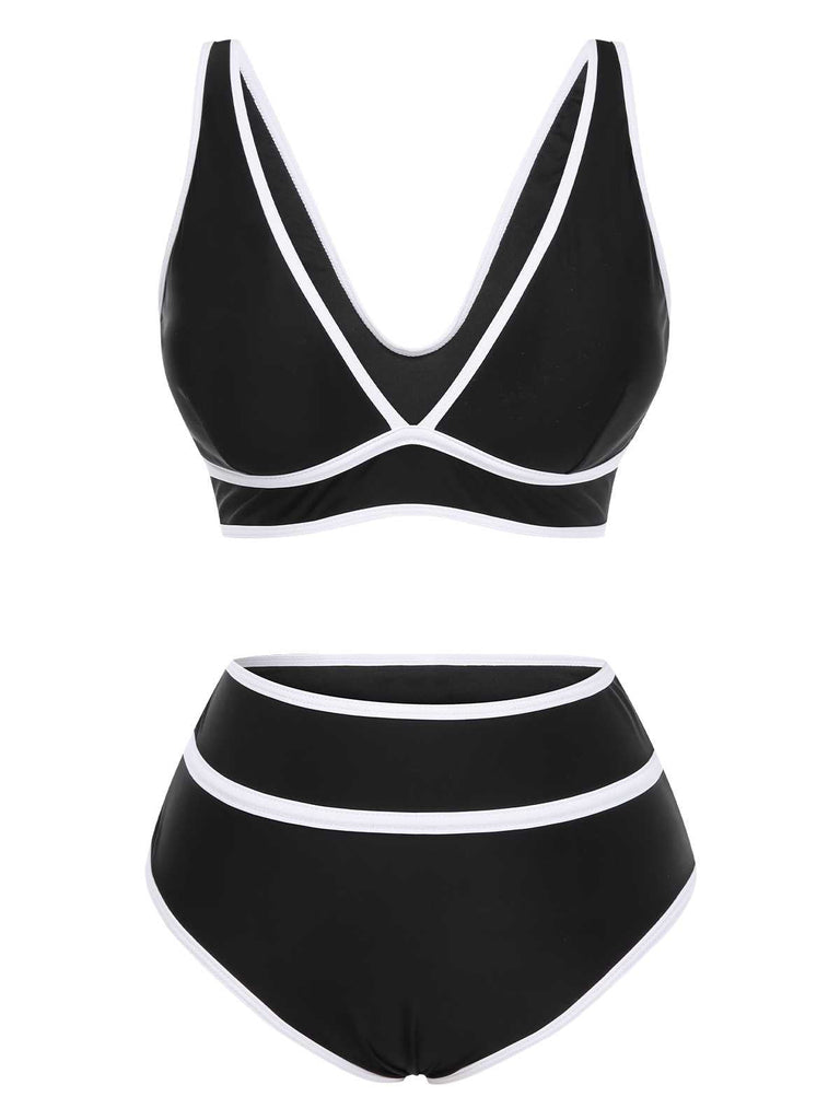 Set bikini a vita alta con finiture a contrasto anni '50