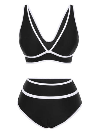 Set bikini a vita alta con finiture a contrasto anni '50