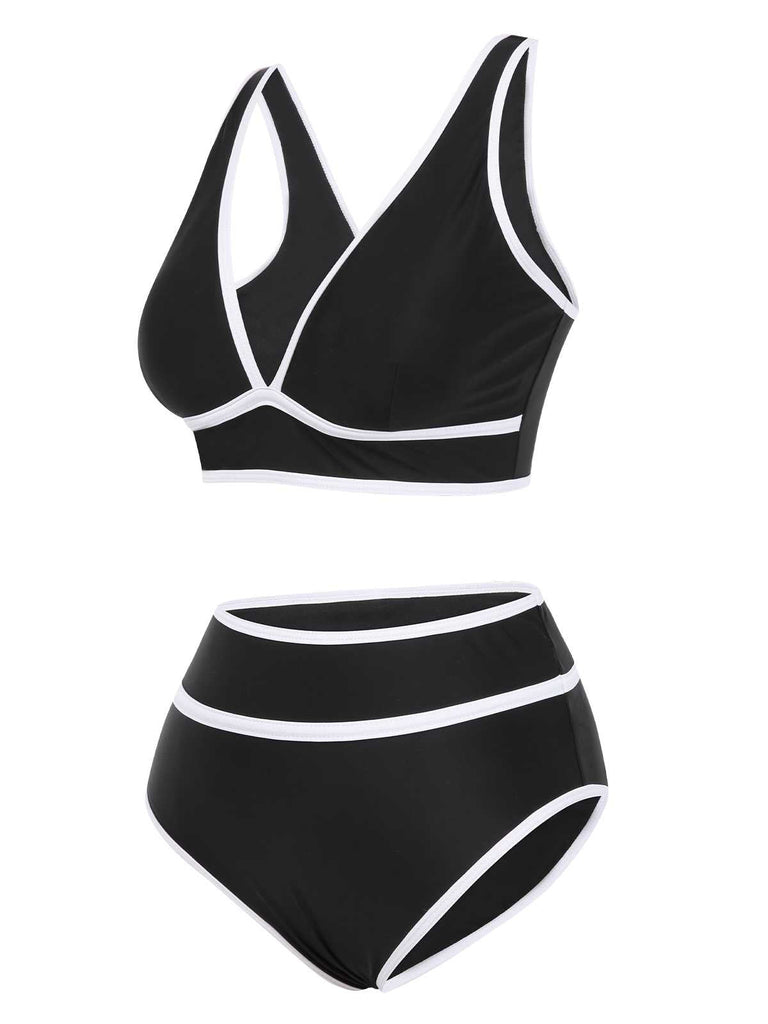Set bikini a vita alta con finiture a contrasto anni '50