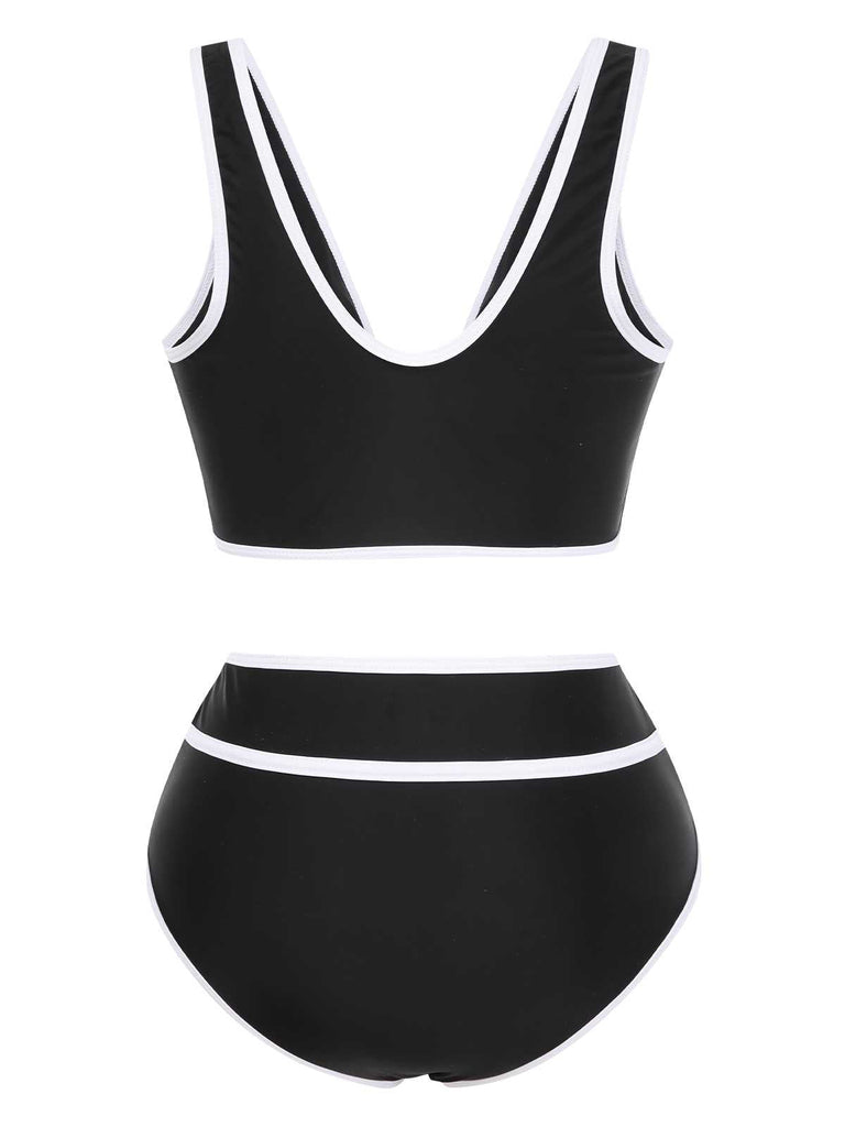 Set bikini a vita alta con finiture a contrasto anni '50