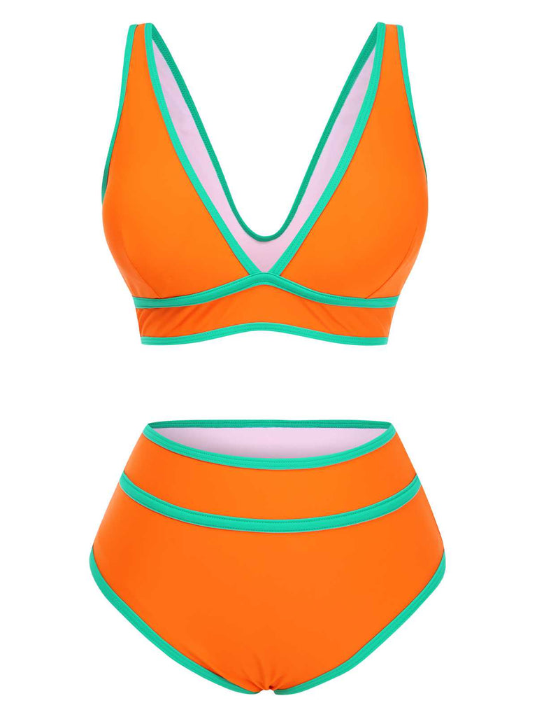 Set bikini a vita alta con finiture a contrasto anni '50
