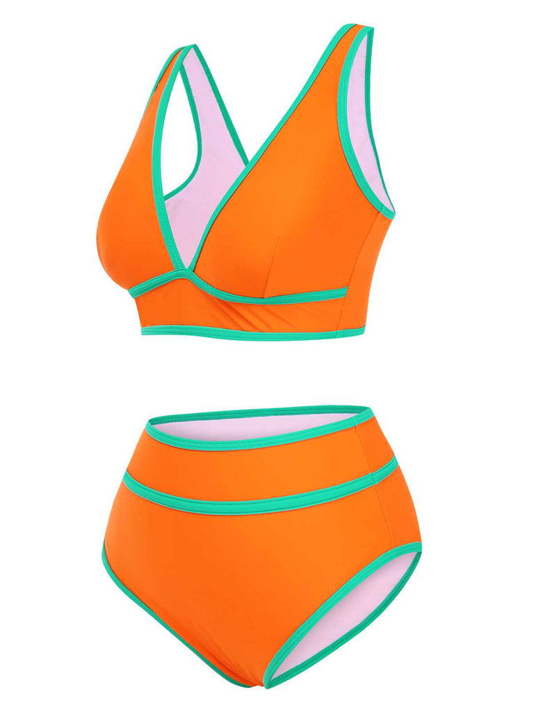 Set bikini a vita alta con finiture a contrasto anni '50