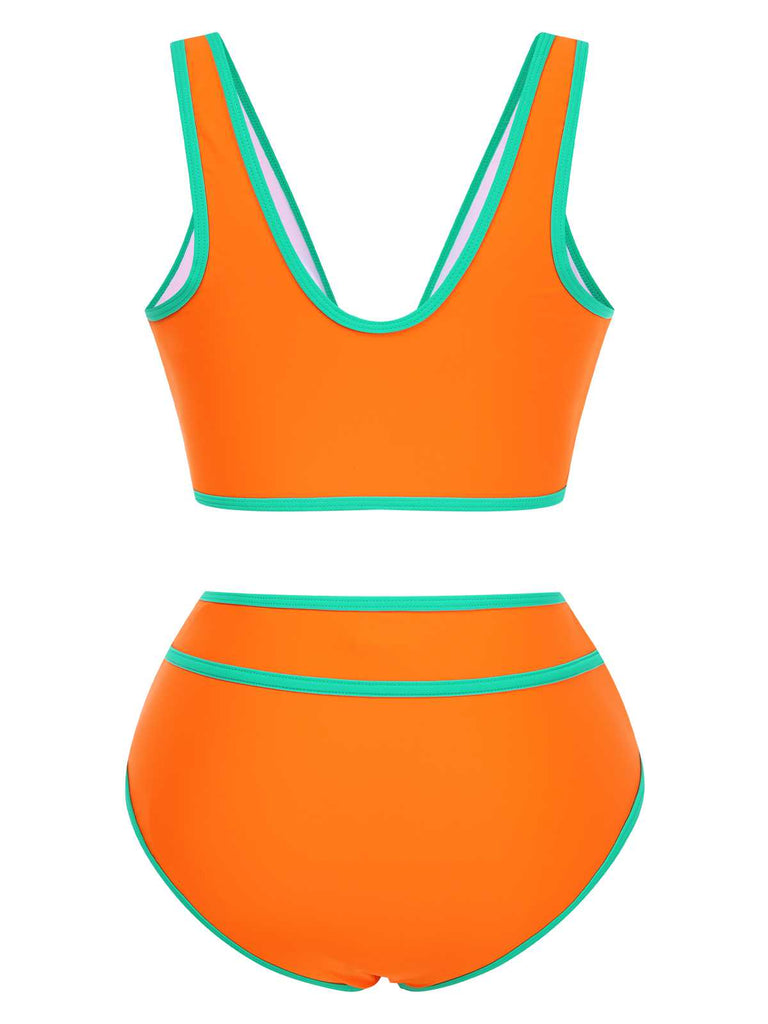 Set bikini a vita alta con finiture a contrasto anni '50