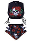 Tankini con rosa teschio lacci nero anni '70