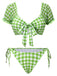 Set bikini plaid a maniche a sbuffo verde anni '60