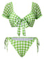 Set bikini plaid a maniche a sbuffo verde anni '60