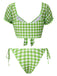 Set bikini plaid a maniche a sbuffo verde anni '60