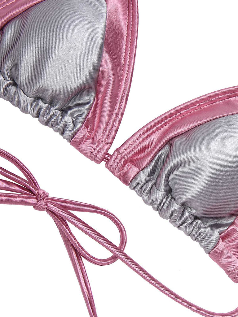 Set bikini metallizzato con volant colorblock anni '70