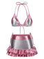 Set bikini metallizzato con volant colorblock anni '70