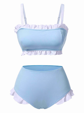 Costumi volant con spalline sottili blu anni '50