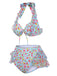 Set bikini volant fiori a fiorellini blu anni '50