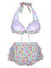 Set bikini volant fiori a fiorellini blu anni '50
