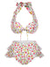 Set bikini volant fiori a fiorellini blu anni '50