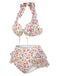 Set bikini volant fiori a fiorellini blu anni '50