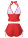 Set bikini con volant scollo all'americana rosso anni '50