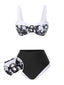 Set bikini silhouette floreale Hepburn nero anni '40