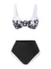 Set bikini silhouette floreale Hepburn nero anni '40