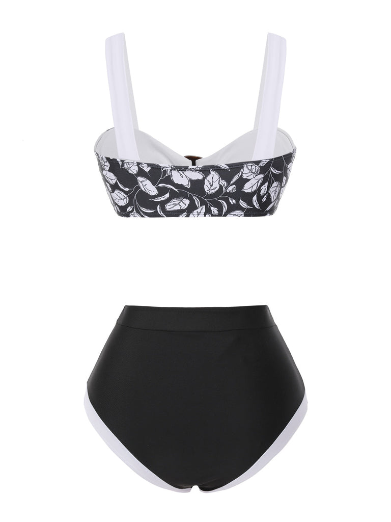 Set bikini silhouette floreale Hepburn nero anni '40