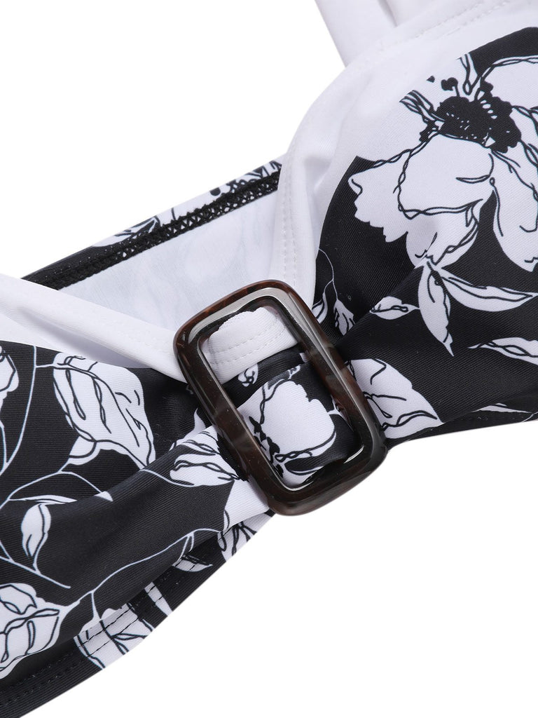 Set bikini silhouette floreale Hepburn nero anni '40