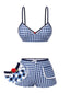 Costumi con spalline a quadri in percalle blu anni '30