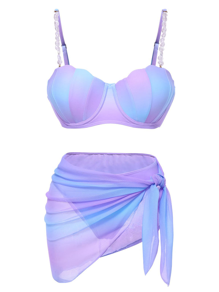 Set Bikini conchiglia spalline di perle blu anni '60