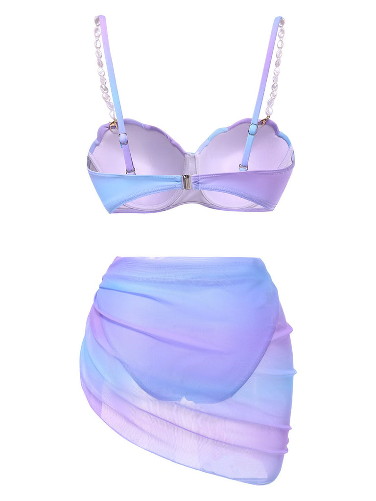 Set Bikini conchiglia spalline di perle blu anni '60