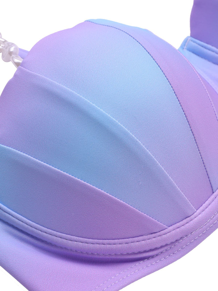 Set Bikini conchiglia spalline di perle blu anni '60