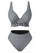 Set bikini plaid volant e scollo a V profondo nero anni '50