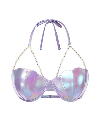 Top da bagno conchiglie con catena di perle viola anni '70