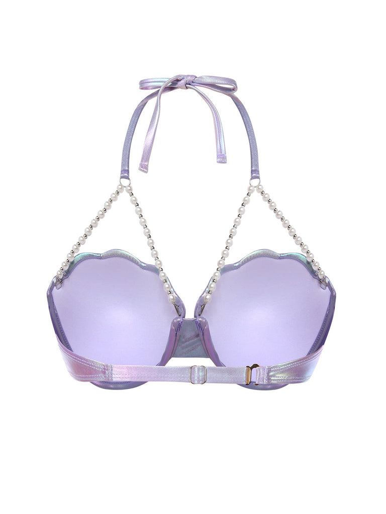 Top da bagno conchiglie con catena di perle viola anni '70