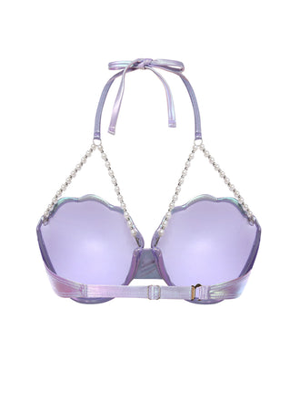 Top da bagno conchiglie con catena di perle viola anni '70