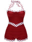 [Taglie Forti] Costume da bagno scollo all'americana pois rosso anni '40