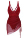 Costumi intero in rete trasparente con spalline rosso anni '50
