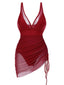 Costumi intero in rete trasparente con spalline rosso anni '50