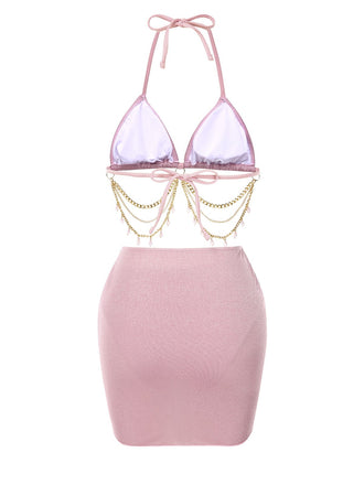 bikini e copricostume con catena e cristalli scintillanti anni '70