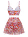 2PCS Set bikini e copricostume floreale cartoon multicolore anni '50