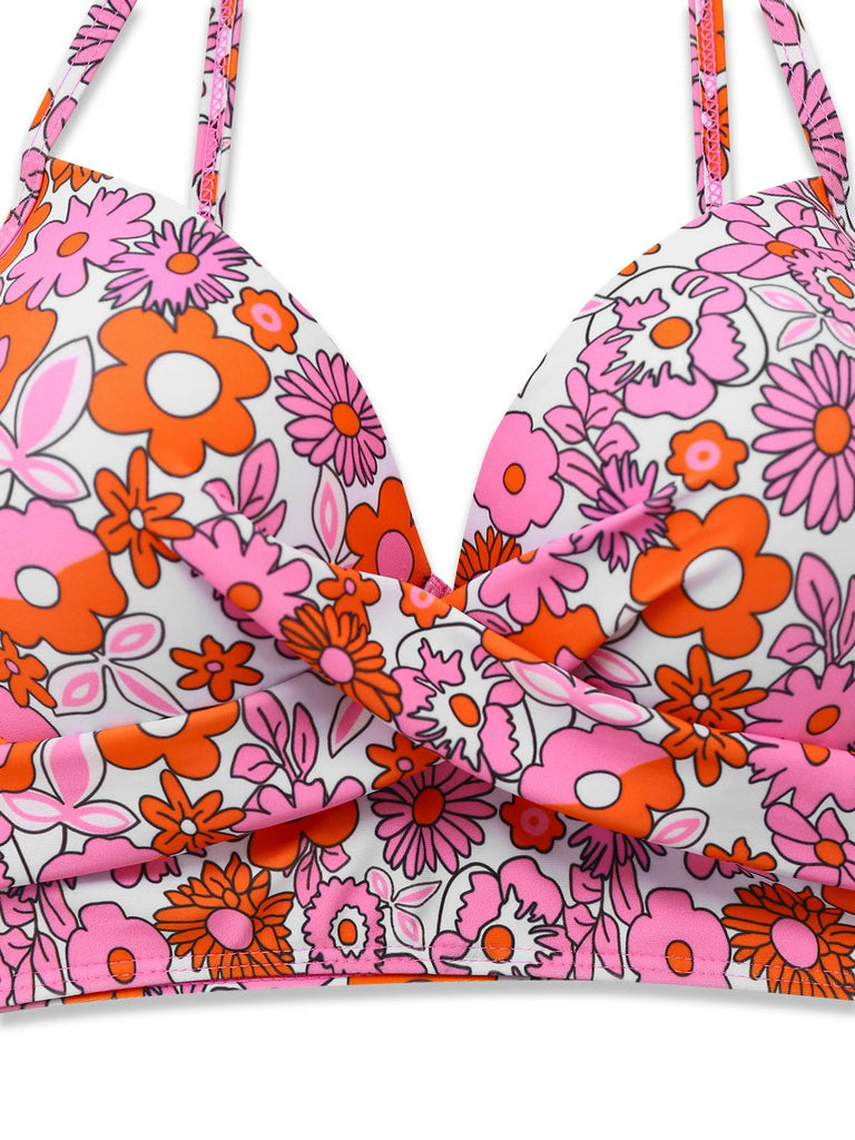 2PCS Set bikini e copricostume floreale cartoon multicolore anni '50