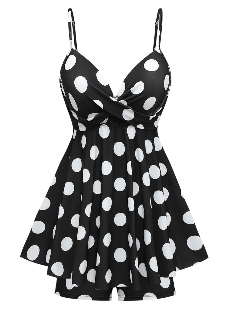 Costumi intero a pois spalline sottili nero anni '50