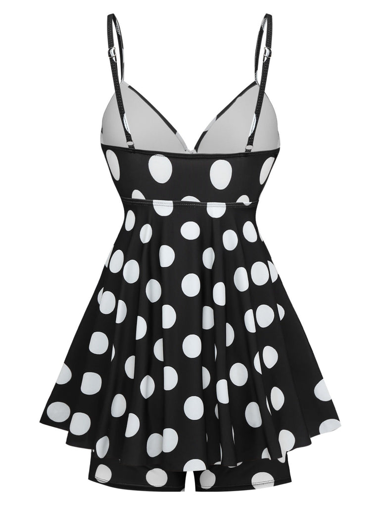 Costumi intero a pois spalline sottili nero anni '50