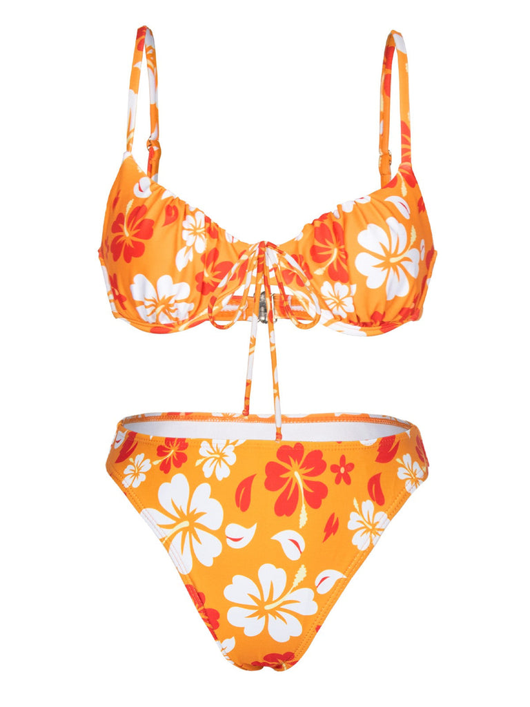Bikini con gonna silhouette floreale arancione anni '50
