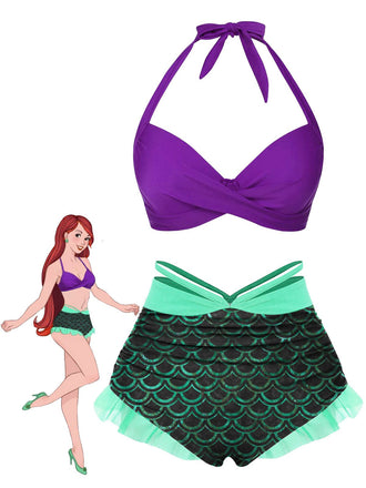 Costume da bagno squame di sirena verde anni '70