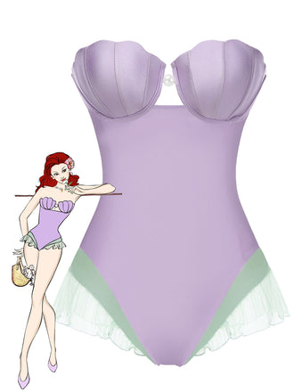 Costumi intero a fascia a sirena viola anni '70