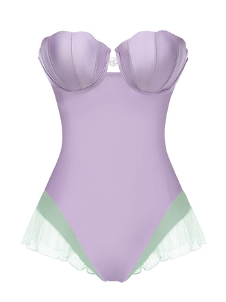 Costumi intero a fascia a sirena viola anni '70