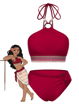 Set bikini stile principessa con perline rosso anni '70