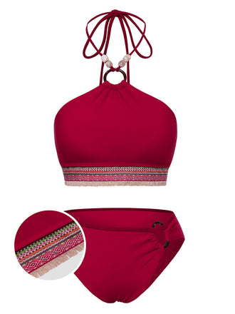 Set bikini stile principessa con perline rosso anni '70
