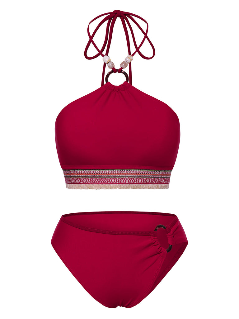 Set bikini stile principessa con perline rosso anni '70