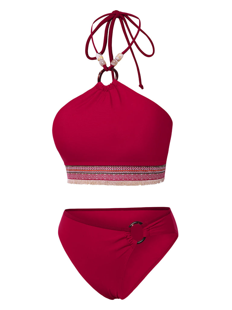 Set bikini stile principessa con perline rosso anni '70