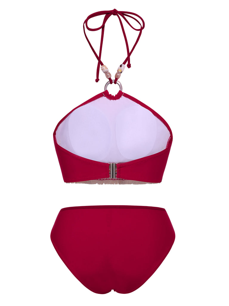 Set bikini stile principessa con perline rosso anni '70